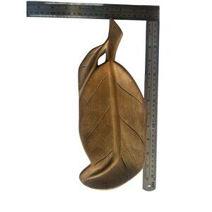 VTG Handcarved Wooden Palm Leaf Dish From Haiti